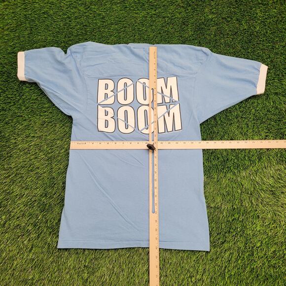 Vintage 80s Alpha-Delta-Pi Ringer Shirt Womens XS/S 17x28 Blue Sorority - Picture 3 of 15